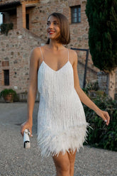 Fringed Sequin Feather Trim Party Mini Dresses